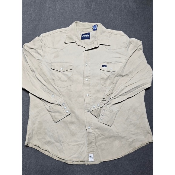 Wrangler Men's Beige Western Cowboy Rodeo Long Sleeve Shirt XL Distressed - Picture 1 of 12